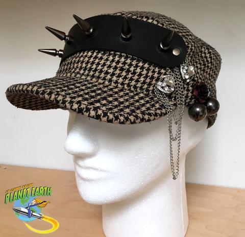 Fashion Hat with Leather Spiked Band and Pins u2013 It Came From Planet
