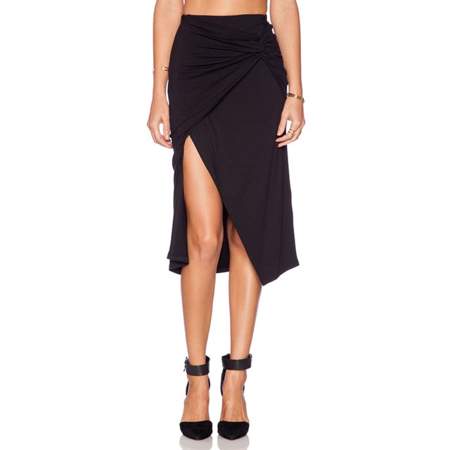 2015 sexy black wrap skirt for women Lateral split skirts with waist