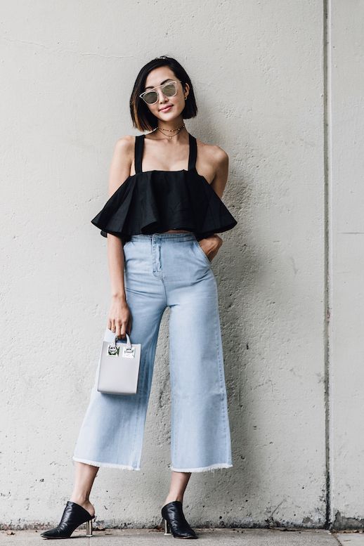 A Look to Try: Cold Shoulder Crop Top & Denim Culottes (Le Fashion