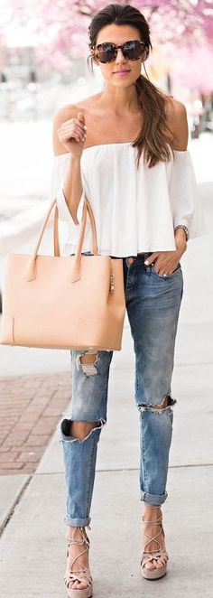 10 Best Off the Shoulder Top Outfit images | Casual outfits, Spring