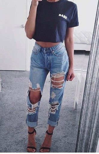 200+ Cute Ripped Jeans Outfits For Winter 2017 | Shorts in 2019