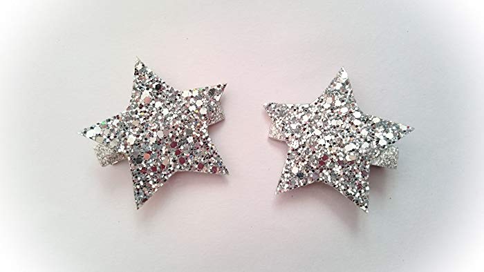 Amazon.com: Silver star hair clips, sparkly star clips, shooting