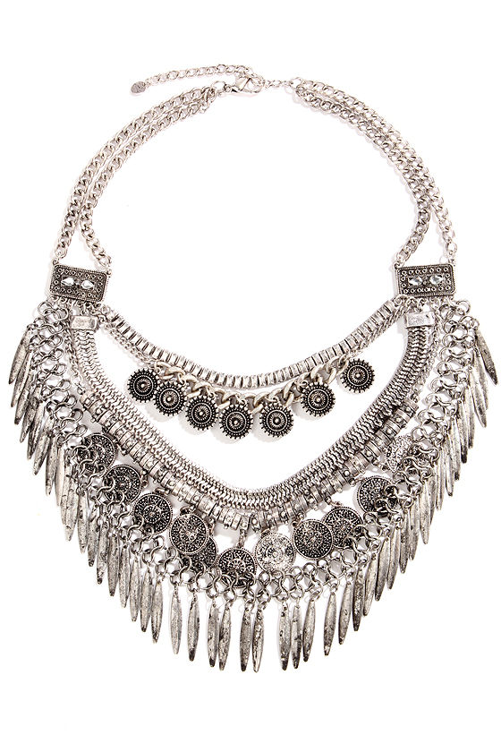 Pretty Silver Necklace - Statement Necklace - Collar Necklace - $28.00