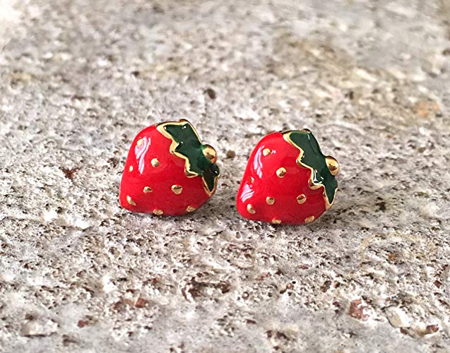 Amazon.com: Strawberry Stud Earrings, Silver Earrings, Strawberry