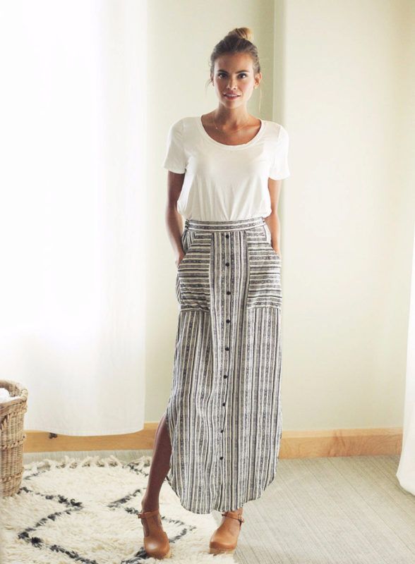 Striped maxi skirt with buttons down the front | Style - Spring
