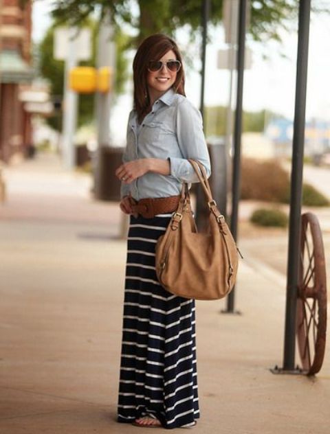 18 Striped Maxi Skirt Outfits For Stylish Ladies - Styleoholic