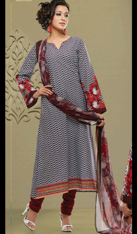 Off White Printed Cotton Churidar Suit Look stylish and trendy