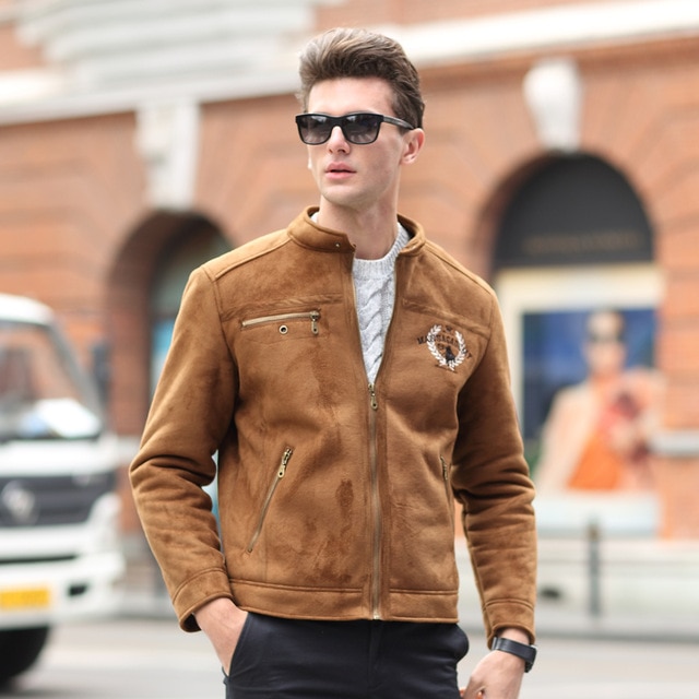 Embroidery Coats Men Suede Leather Jacket Fur Men Fashion Solid Long