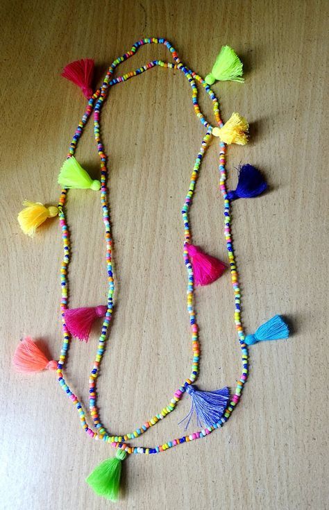 Summer Boho multi tasselled long Necklace/ seed bead & Tassel