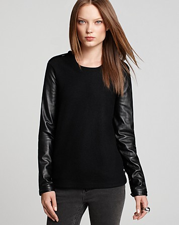 Lyst - Burberry Brit Long Sleeve Crew Neck Sweater with Leather