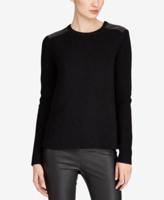 Polo Ralph Lauren Leather-Trim Sweater - Sweaters - Women - Macy's