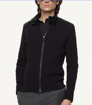 Men's Full-zip Leather-trim Sweater - Buy Trendy Men Sweaters,Mens