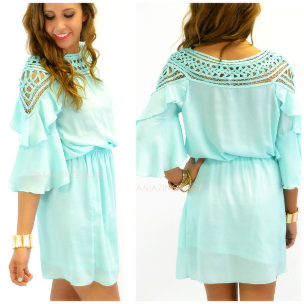 dress, mint, mint dress, tiered sleeves, fit and flare, dancing