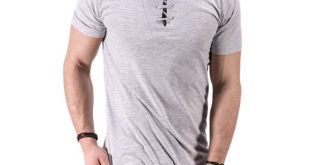 New Summer Classic Men Solid Color Stand Collar Cross Lace up T