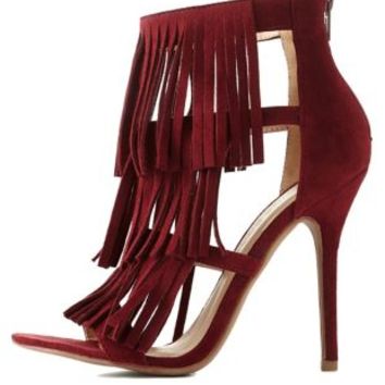 Caged T-Strap Fringe Heels by Charlotte from Charlotte Russe