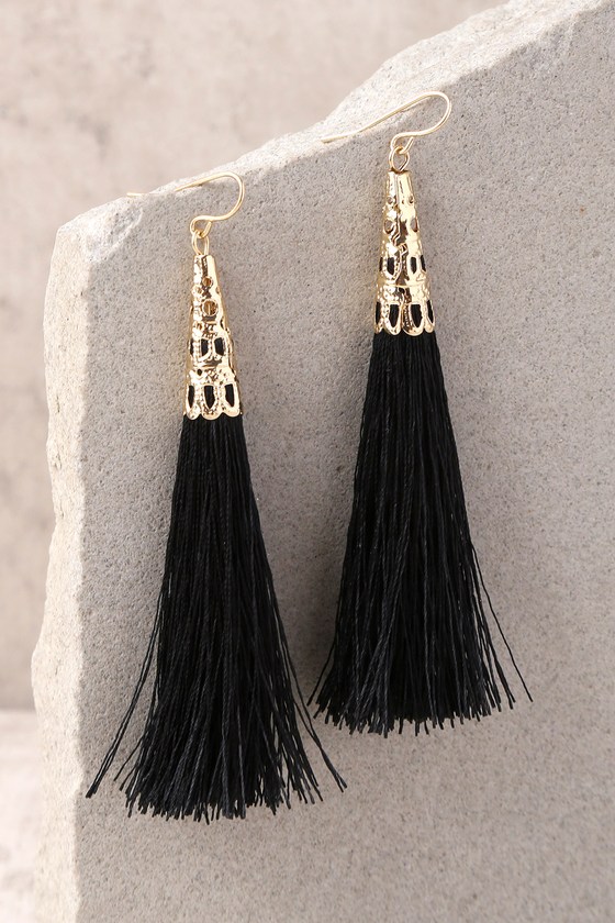 Chic Black Earrings - Tassel Earrings - Fringe Earrings