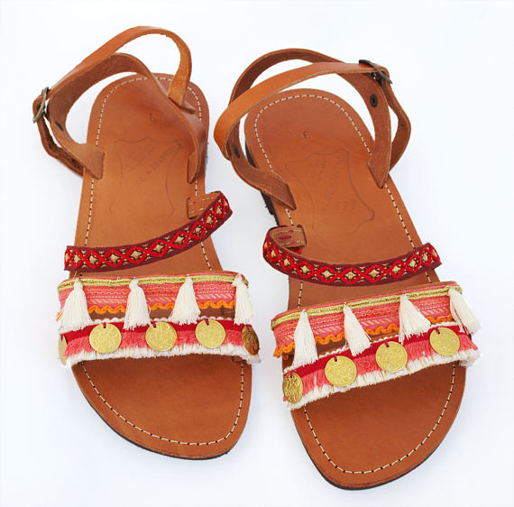 Beautiful Women Shoes Fragkiski Leather Sandals Greek Sandals Tassel