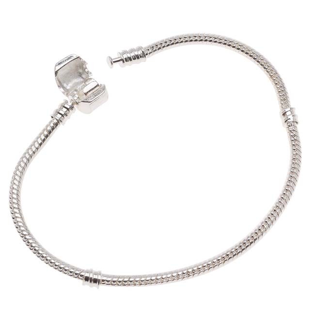 Silver Tone Threaded Snake Chain 8 Inch Bracelet With Snap Clasp For