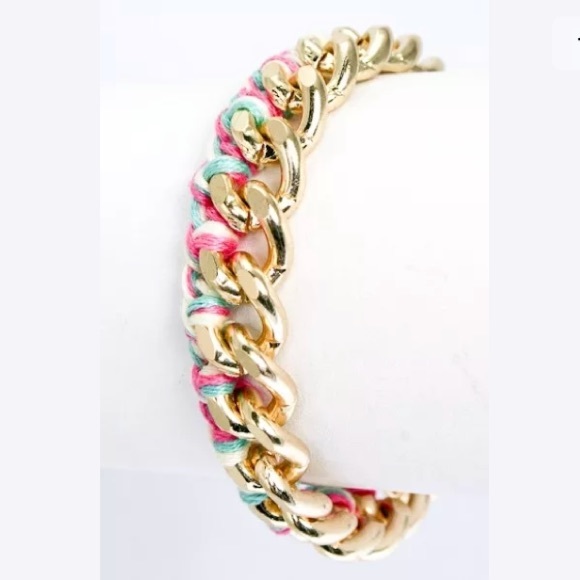 Jewelry | Multi Color Threaded Chunky Gold Chain Bracelet | Poshmark