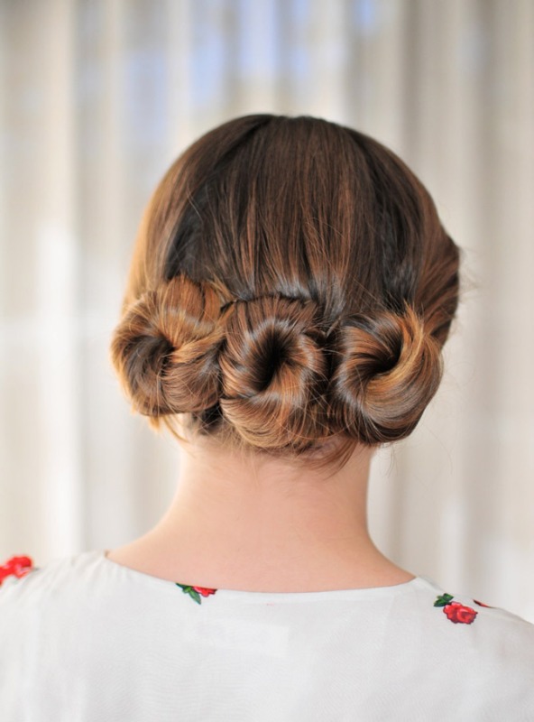 Picture Of lovely diy three bun hairstyle 3