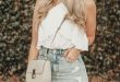 trendy summer outfit with a denim skirt | Fashion trends | Outfits