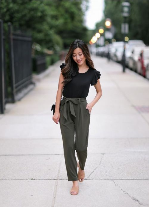 olive bow pants-Woman trendy outfits in casual style u2013 Just Trendy
