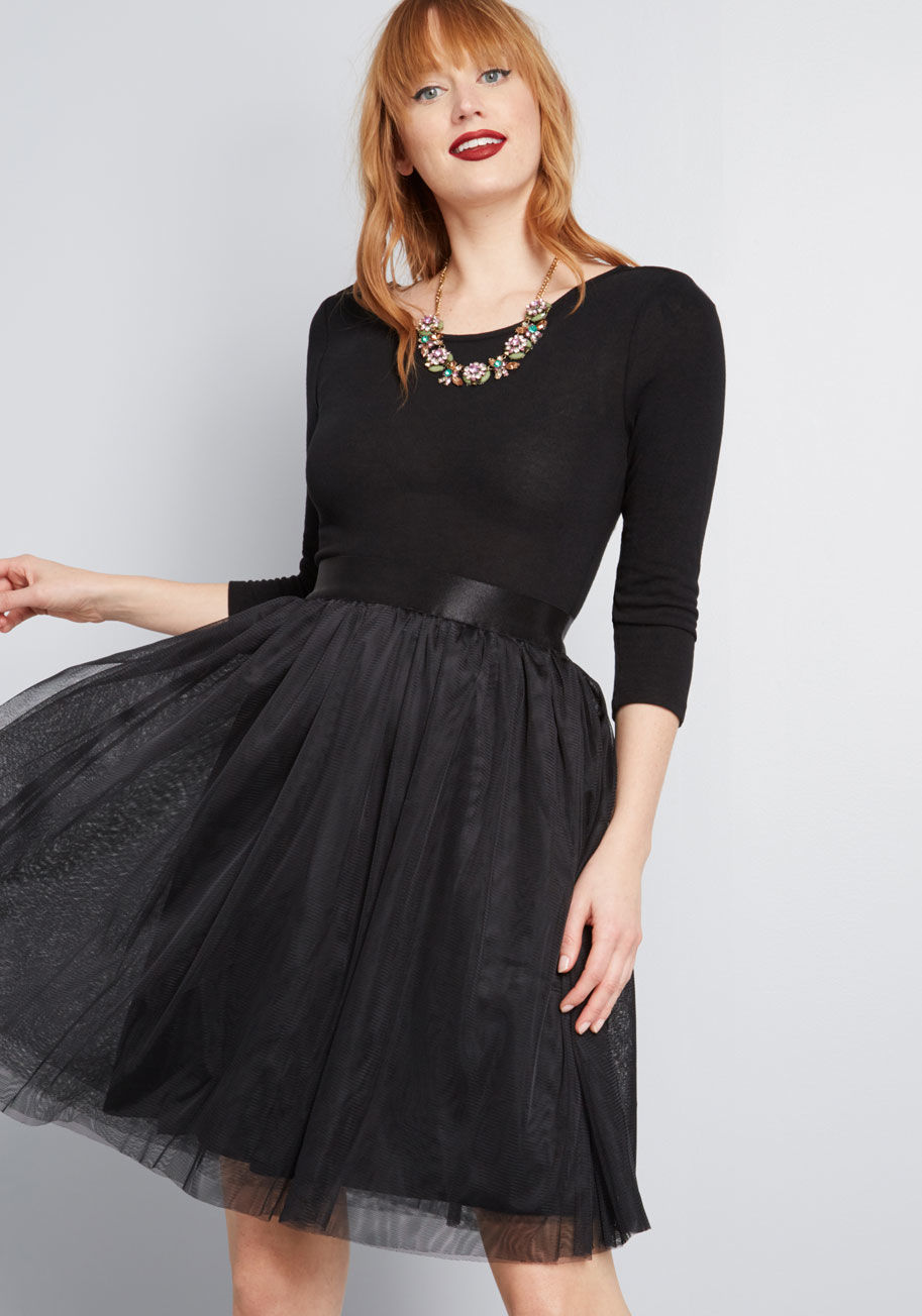 ModCloth Solid A-Line Dress with Tulle Skirt Black | ModCloth
