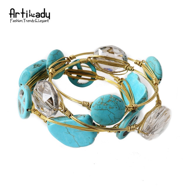 Artilady gold wire wrapped bangle statement bracelet stackable