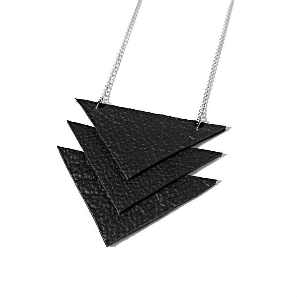 Buy Recycled Leather Triple Triangle Necklace Online u2013 RokRokInc