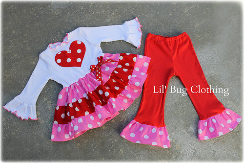 Valentines Day Custom Boutique Girl Tiered Top And Pant Outfit