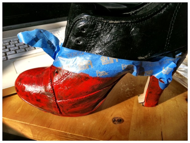 Picture Of Adorable DIY Viktor & Rolf Inspired Red And Black Booties 7