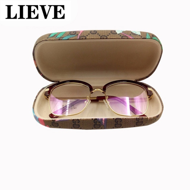 LIEVE Female Men Fashion Glasses Box Leaf Print Iron Hard Box