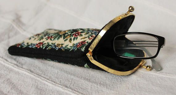 Vintage Tapestry Glasses Case / Gobelin Fabric / Embroidered Couch