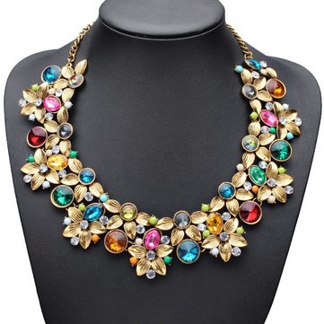vintage crystal flower chunky collar choker statement necklace at