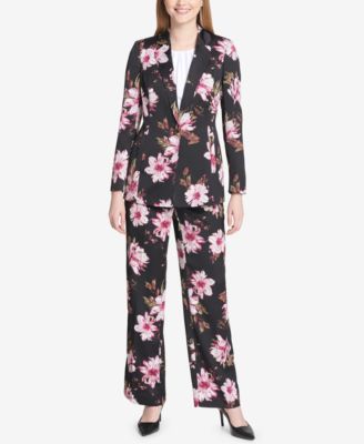 Calvin Klein One-Button Floral-Print Jacket & Soft Pants - Wear to