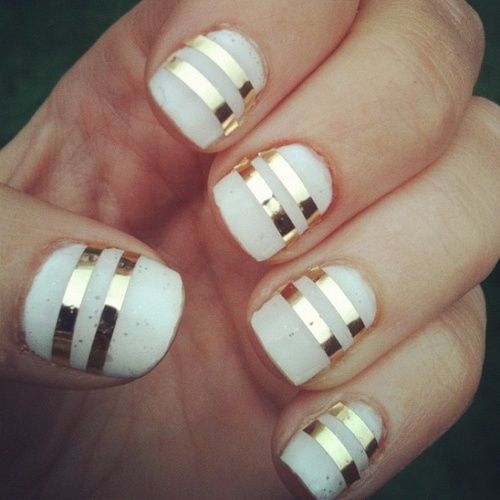 Gold Striped White Nails Pictures, Photos, and Images for Facebook