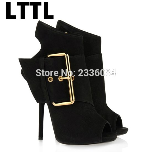 Sexy Women Party Fish toe Wide Belt Plated Buckle Ankle Boots Women