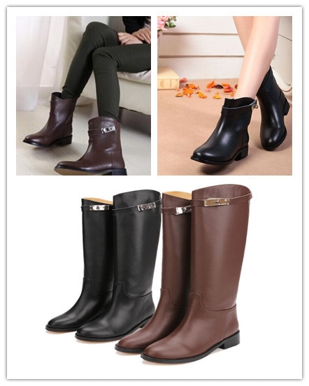 2014 New Autumn winter leather Women ankle boots wide calf boots