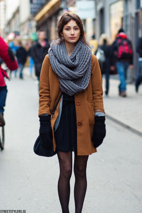 Fall/Winter Outfit: Thick Oversized Chunky Scarf + Camel Brown Coat