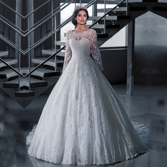 Vestido De Noiva Lace Winter Wedding Dress Long Sleeve See Through