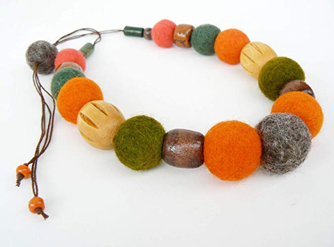 Amazon.com: Bold felted beads necklace Ecofriendly wool and wood