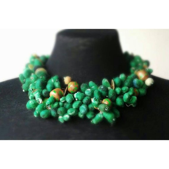 Artisan Handmade Green Statement Necklace / Boho Handmade Felt | Etsy