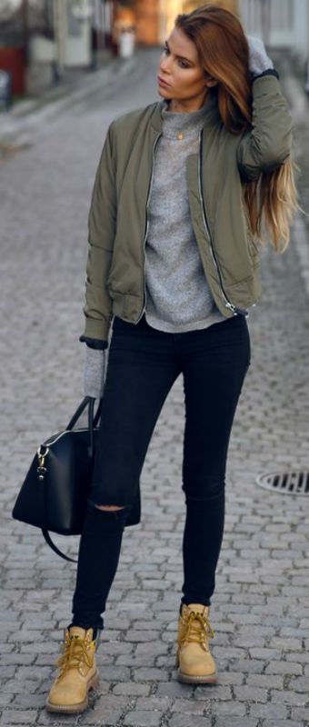 Women Outfit Ideas With Leather Bomber Jackets