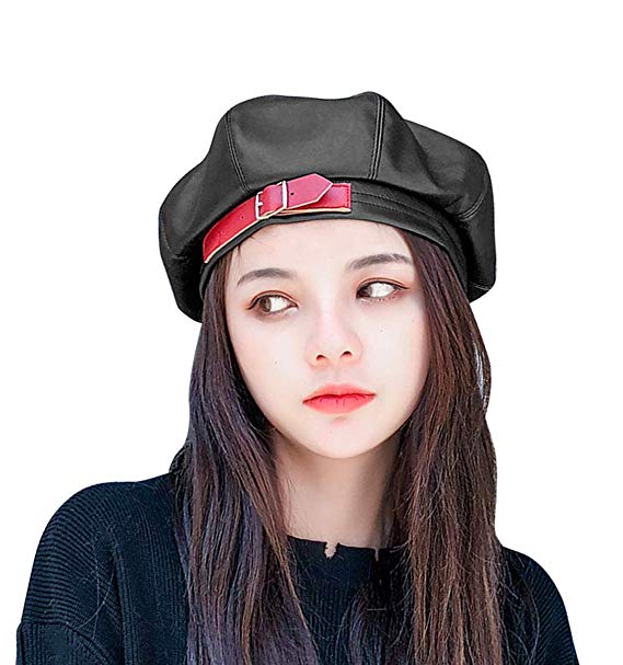 Clecibor Faux Leather Beret PU Berets Fashion French Style Painters
