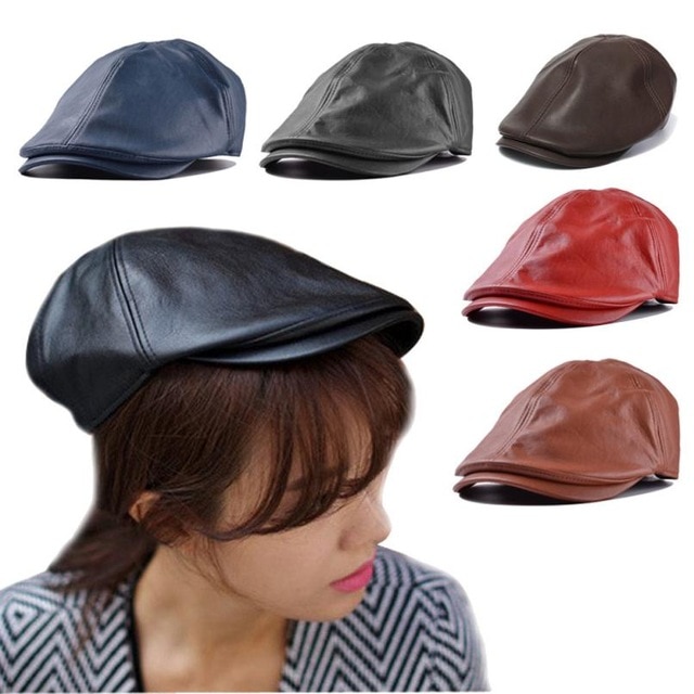 2016 Fashion Unisex Winter Faux Leather Beret For Women Men Cap Hat