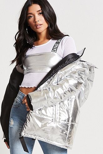 Metallic Puffer Jacket | Products in 2019 | Jackets, Puffer jackets