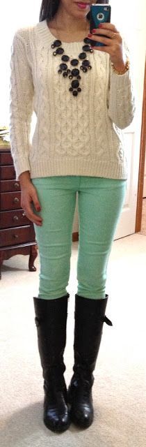 82 Best Mint Jeans Outfit images | Green pants, Moda femenina