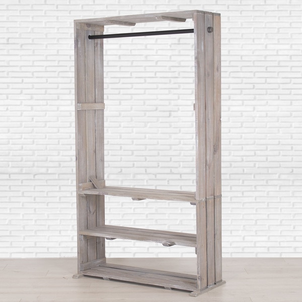 Wooden Clothing Rack with Shelves, Free Standing Clothing Storage