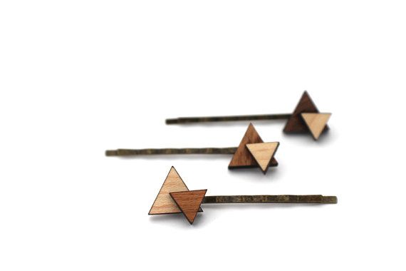Triangle Hair Pin Set - Laser Cut Wooden Layered Triangle Bobby Pin