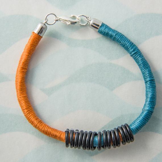 Nautical bracelet wrapped rope bracelet orange and blue | Etsy